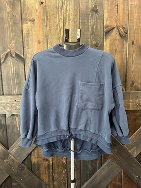 NAP Oversized Sweatshirt S M Blue Mock Neck Hi Low Drawstring Active Slouch Boho